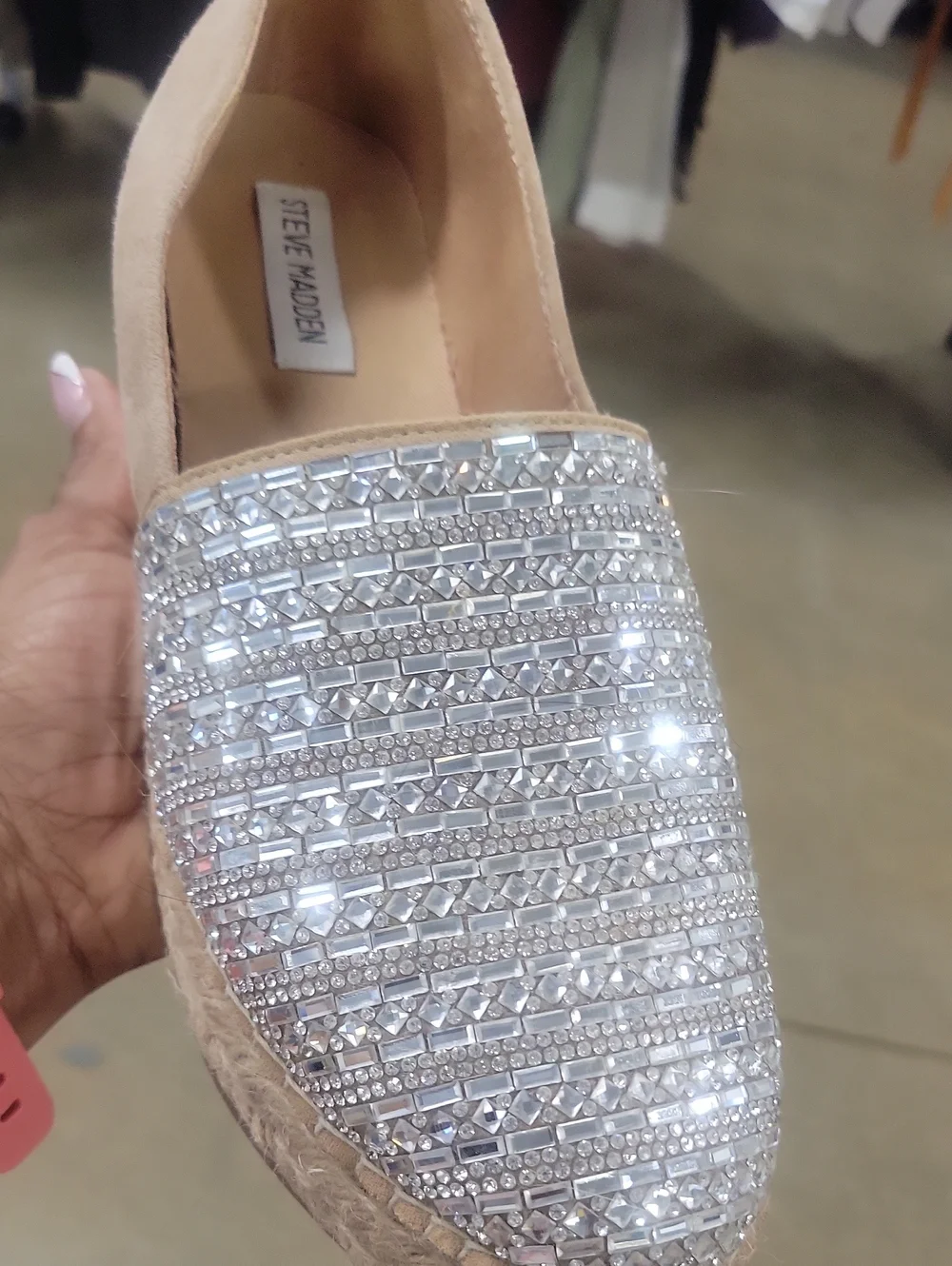 Women’s Sparkle Espadrille Slip-Ons in Beige